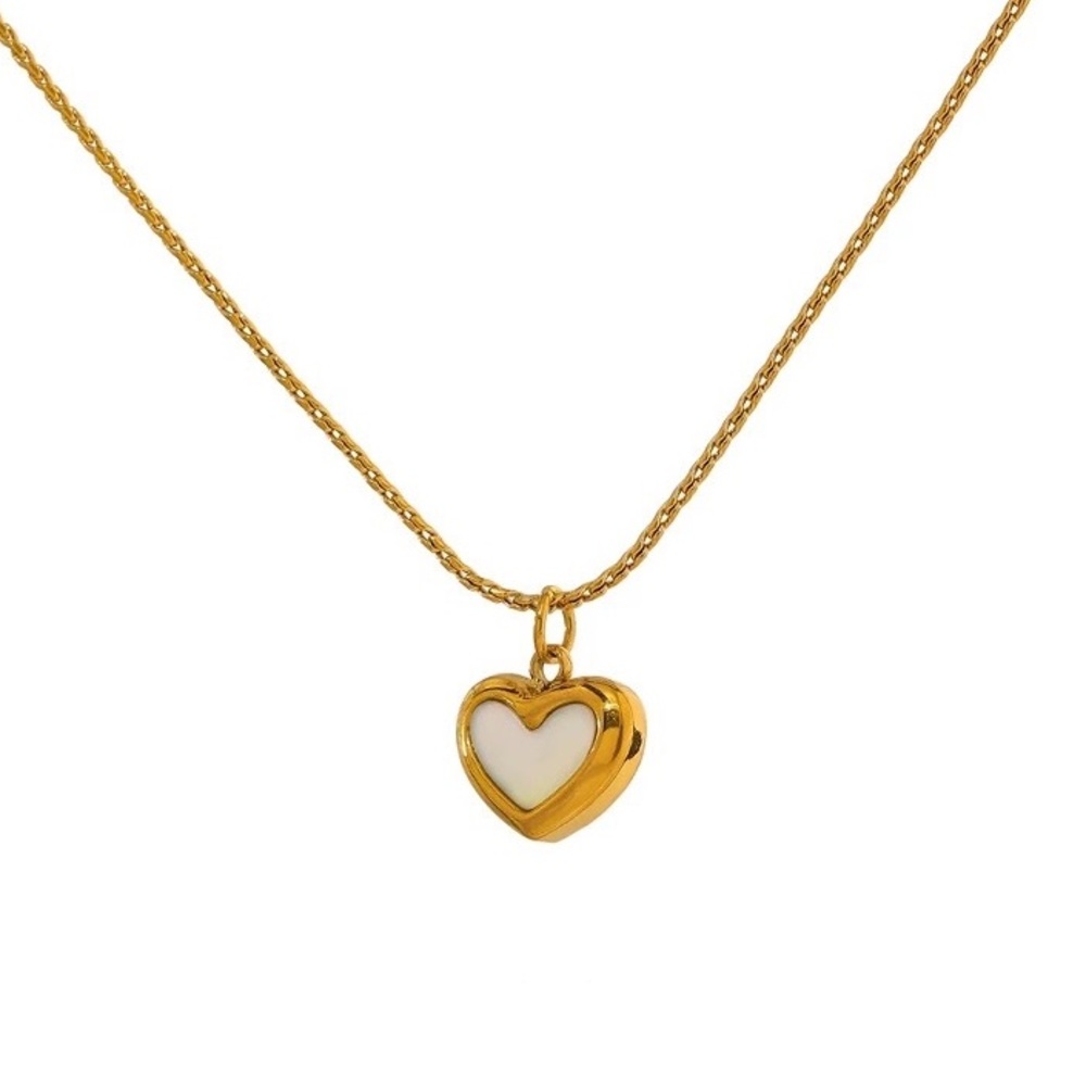 NWT Gold Tone White Heart Pendant Dainty Necklace
